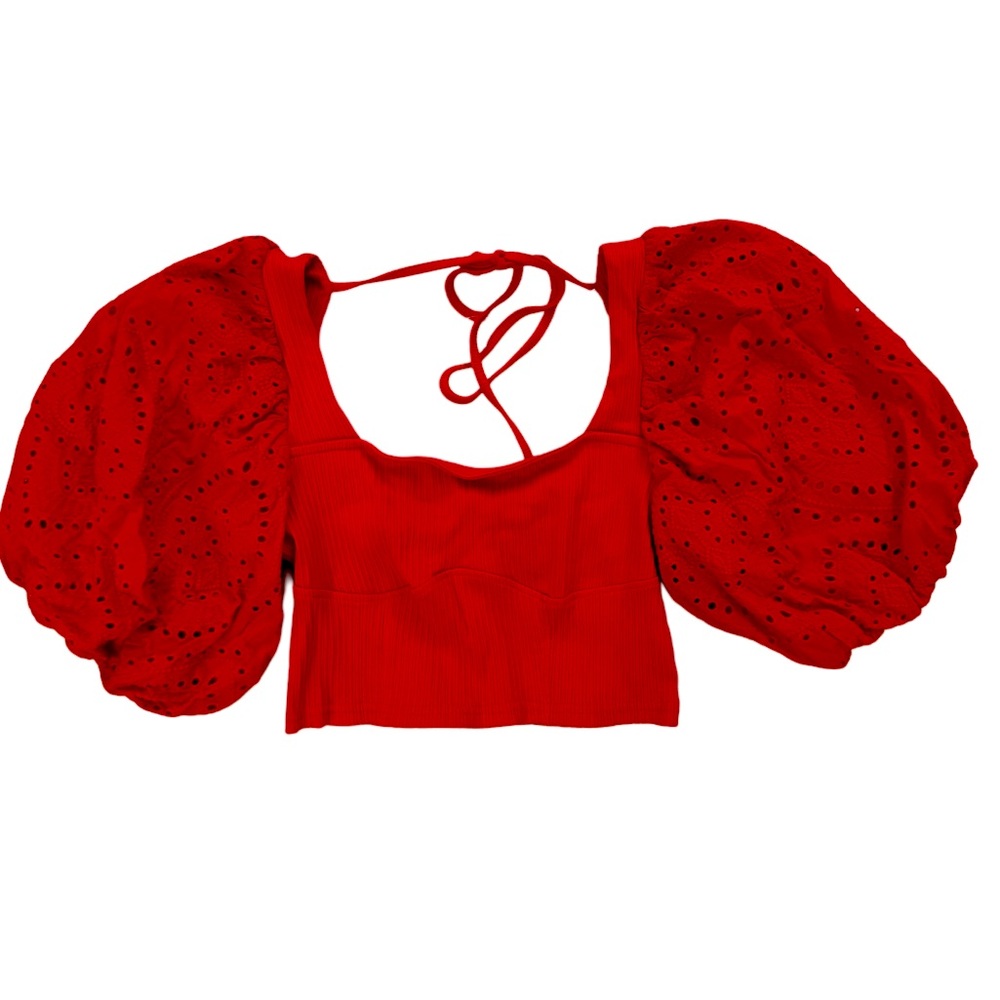 Miss Selfridge Size US 4 Puffed Sleeve Crop Top, Red
